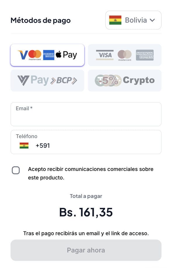 Metodos de pago de Bolivia en Kunfupay